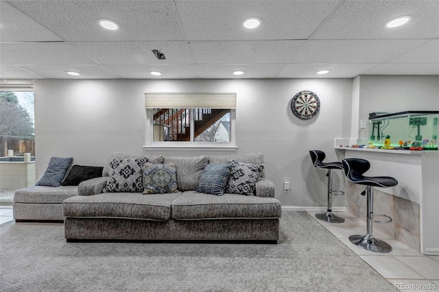 5075 Weeping Willow Cir, Highlands Ranch, CO 80130 - living area with recessed lighting, carpet flooring, and a paneled ceiling