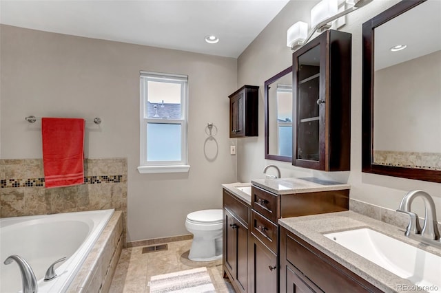 5075 Weeping Willow Cir, Highlands Ranch, CO 80130 - full bathroom with vanity, a bath, and recessed lighting