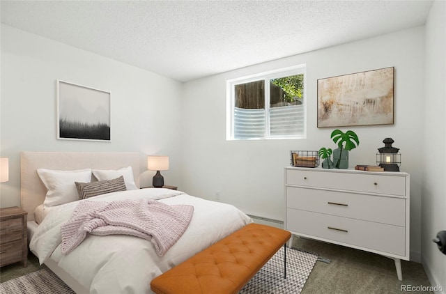 17875 E Carolina Pl, Aurora, CO 80017 - bedroom with dark carpet, baseboard heating, and a textured ceiling