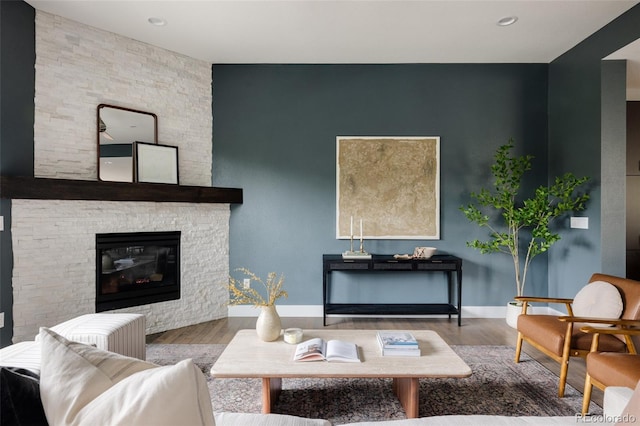 3473 Beeler St, Denver, CO 80238 - living room with wood finished floors and a fireplace