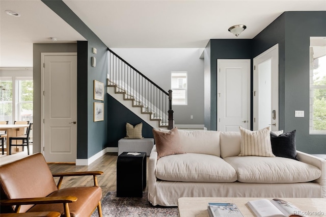 3473 Beeler St, Denver, CO 80238 - living area featuring wood finished floors and stairway