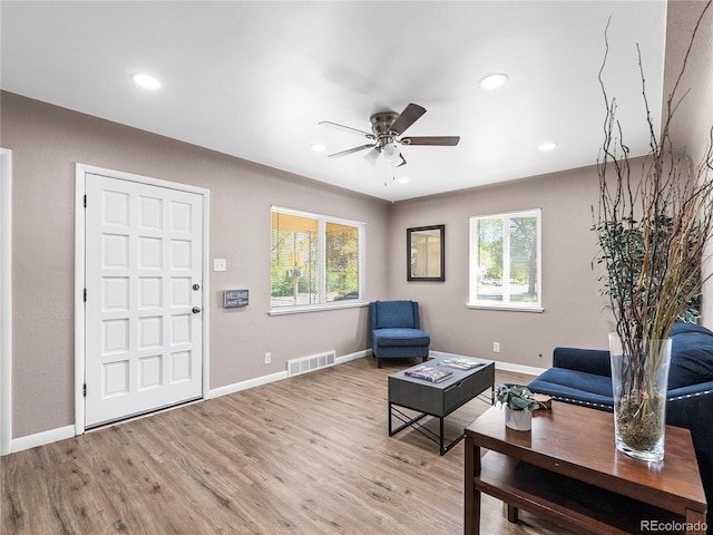 2695 S Logan St, Denver, CO 80210 - sitting room with a ceiling fan, light wood-type flooring, baseboards, and recessed lighting
