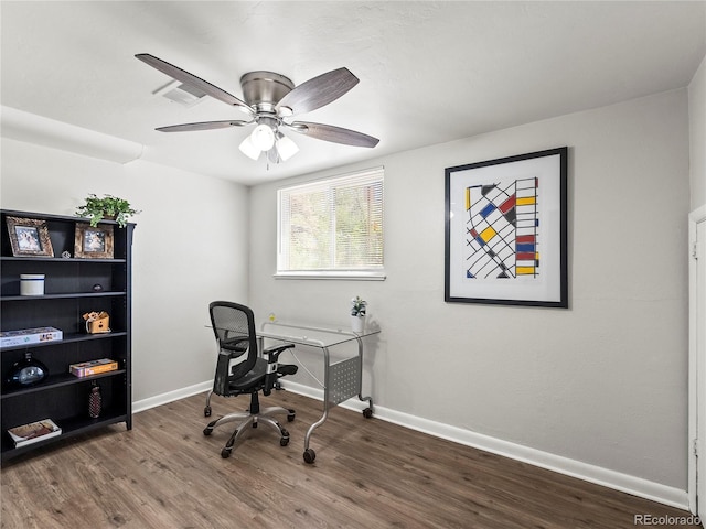2695 S Logan St, Denver, CO 80210 - office space with wood finished floors, baseboards, and ceiling fan