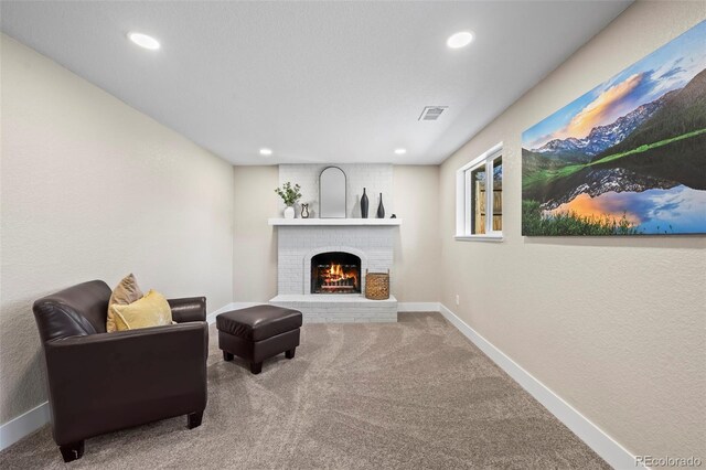 8334 Allison Ct, Arvada, CO 80005 - sitting room featuring carpet flooring, a fireplace, baseboards, and recessed lighting