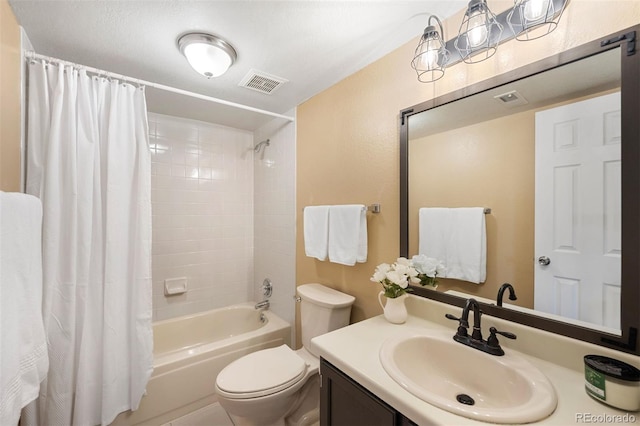 full bathroom with vanity, toilet, and shower / bath combo with shower curtain