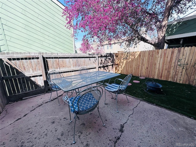 view of patio / terrace with outdoor dining area and a fenced backyard