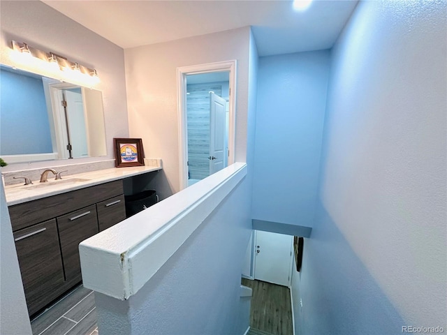 bathroom featuring wood finished floors and vanity