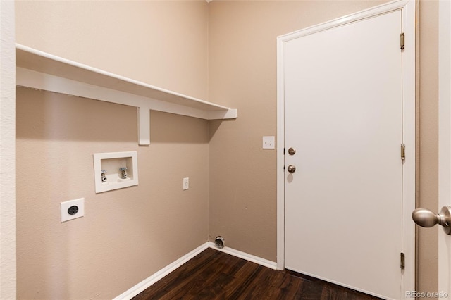 laundry room featuring dark wood-type flooring, hookup for a washing machine, and electric dryer hookup