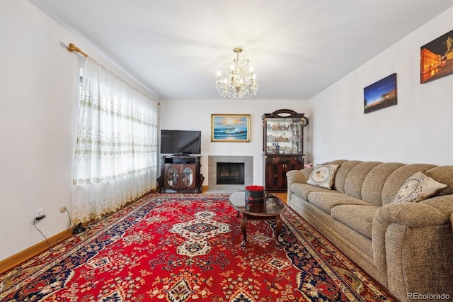 1254 S Yosemite Way Unit 99, Denver, CO 80247 - living area featuring a chandelier and a premium fireplace