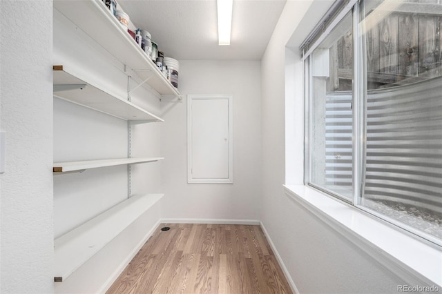 walk in closet with wood finished floors
