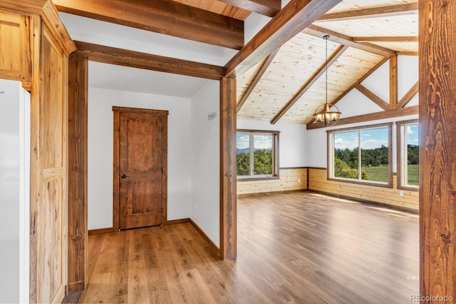 573 Beasley Blvd, Cotopaxi, CO 81223 - entrance foyer with wood finished floors, wooden ceiling, a chandelier, a wainscoted wall, and wooden walls