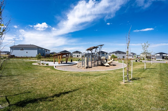 3722 Sandy Vista Trl, Castle Rock, CO 80104 - communal playground with a gazebo, a lawn, and a residential view
