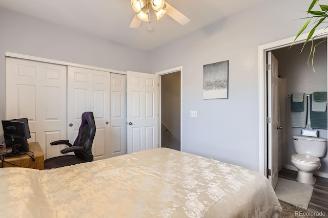 8199 Welby Rd Unit 3102, Denver, CO 80229 - bedroom featuring a closet, connected bathroom, and wood finished floors