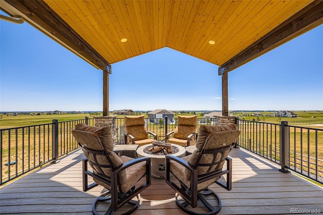 229 High Meadows Loop, Elizabeth, CO 80107 - deck with a fire pit and a view of rural / pastoral area