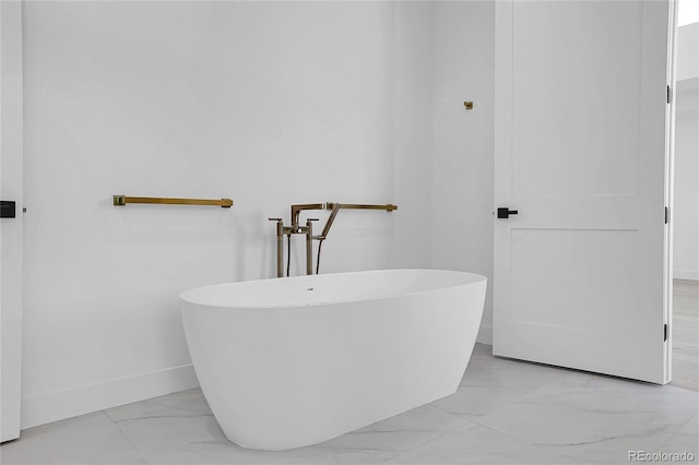 1491 S York St, Denver, CO 80210 - full bath featuring marble look tile flooring and a soaking tub
