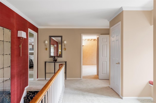 2209 Green Oaks Ln, Greenwood Village, CO 80121 - hall with carpet, ornamental molding, and baseboards
