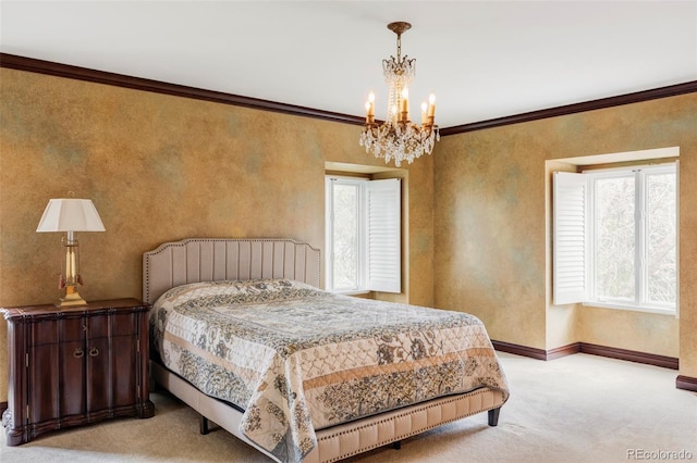 2209 Green Oaks Ln, Greenwood Village, CO 80121 - carpeted bedroom featuring a chandelier, ornamental molding, and baseboards