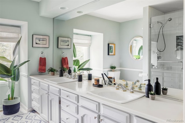 2209 Green Oaks Ln, Greenwood Village, CO 80121 - full bathroom with a stall shower and double vanity
