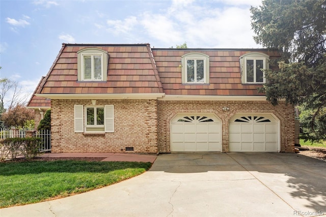 2209 Green Oaks Ln, Greenwood Village, CO 80121 - view of front facade featuring mansard roof, driveway, a garage, and brick siding