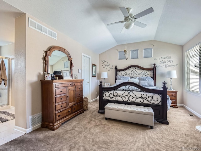 2676 S Troy Ct, Aurora, CO 80014 - bedroom featuring baseboards, visible vents, vaulted ceiling, and carpet flooring