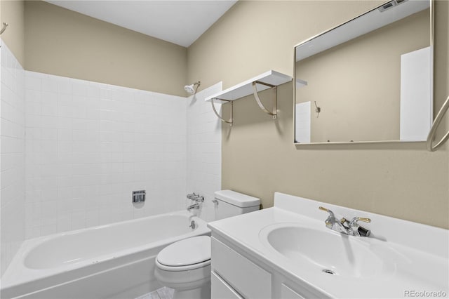 3720 S Fairplay Way, Aurora, CO 80014 - bathroom with toilet, vanity, and tub / shower combination