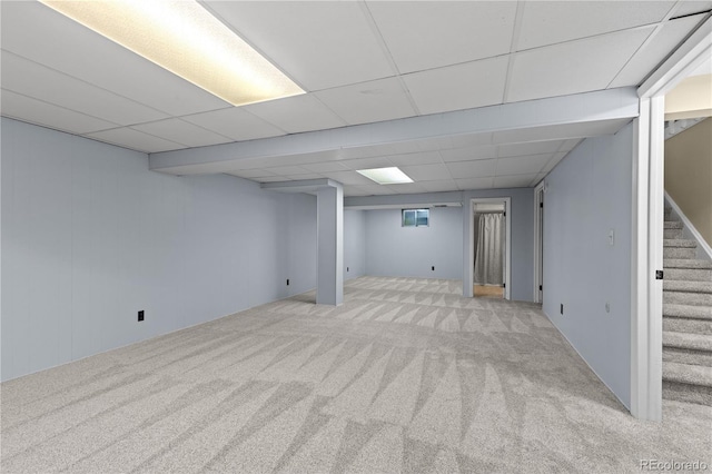 3720 S Fairplay Way, Aurora, CO 80014 - basement with stairs, carpet floors, and a drop ceiling