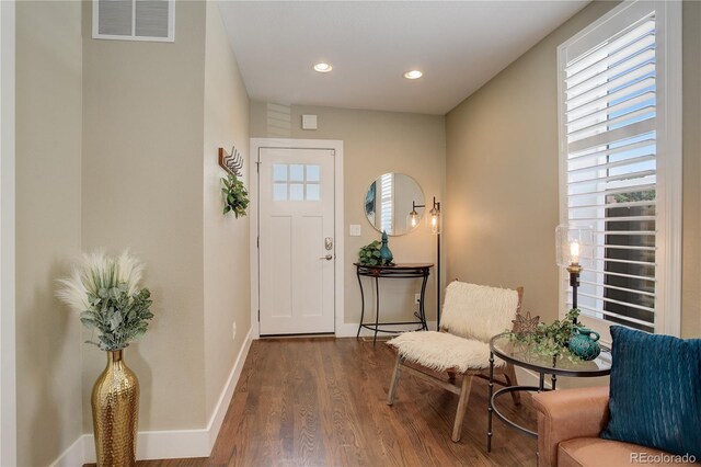 foyer entrance with dark hardwood / wood-style flooring