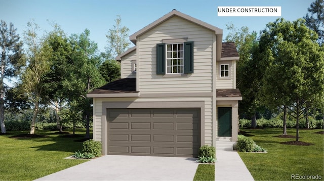 1149 Redfish Pt, Colorado Springs, CO 80904 - traditional-style home with a shingled roof, a garage, concrete driveway, and a front lawn