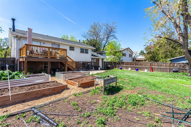 1081 E 119th Pl, Northglenn, CO 80233 - rear view of property with a garden, a fenced backyard, a wooden deck, and stairway