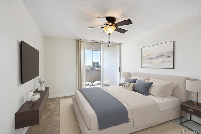 1155 N Ash St Unit 1204, Denver, CO 80220 - bedroom with light colored carpet, a ceiling fan, and access to exterior