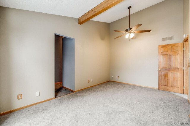 163 Ward Ct, Lakewood, CO 80228 - carpeted empty room with ceiling fan, beamed ceiling, and baseboards