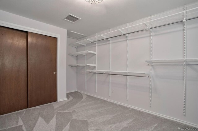 walk in closet featuring carpet floors