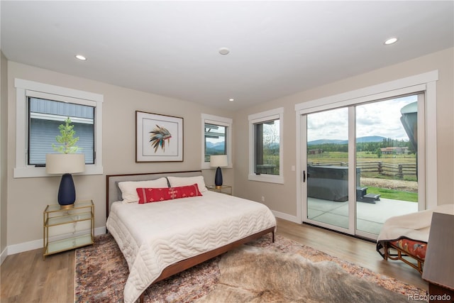 277 Hay Meadow Dr, Fraser, CO 80442 - bedroom featuring multiple windows, access to exterior, wood finished floors, and recessed lighting