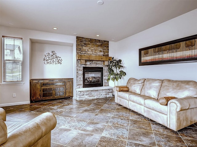 living room with a fireplace