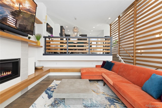 living room featuring dark hardwood / wood-style flooring