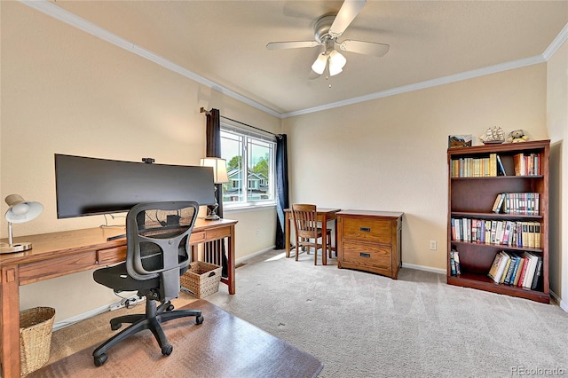 10653 W Parkhill Dr, Littleton, CO 80127 - office with ornamental molding, carpet floors, a ceiling fan, and baseboards