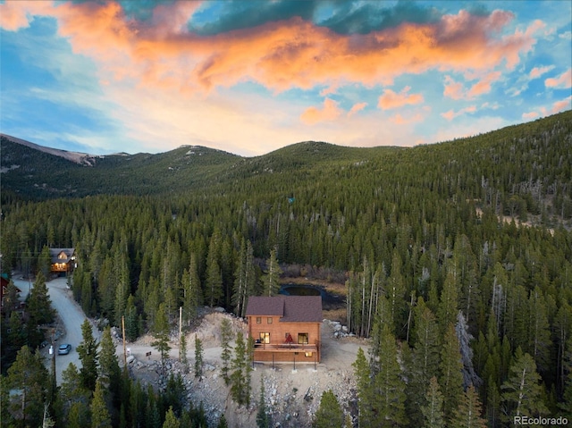 aerial view at dusk with a mountain view