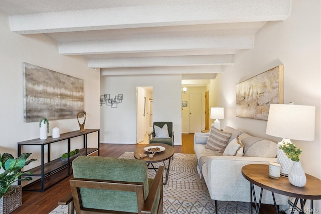 4801 E 9th Ave Unit 402S, Denver, CO 80220 - living area with beam ceiling and wood finished floors