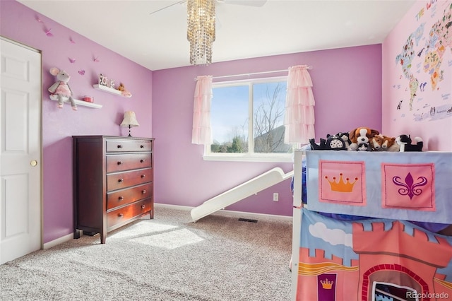 bedroom featuring baseboards, carpet, and visible vents