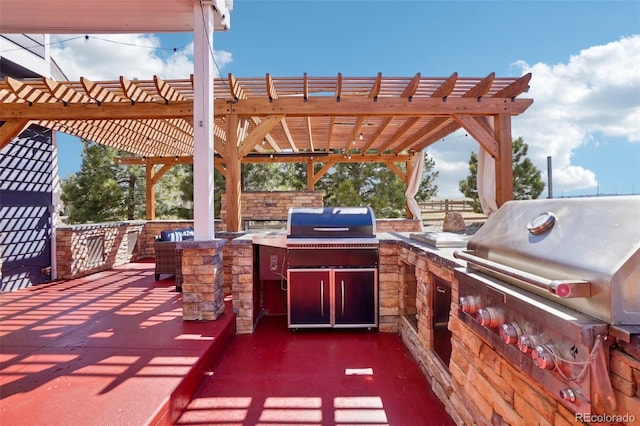 view of patio / terrace featuring grilling area, a pergola, and area for grilling