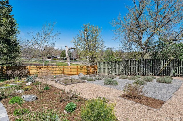 fenced backyard with a garden