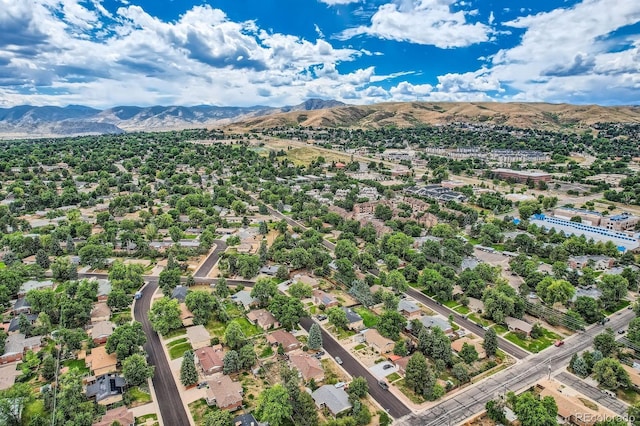 drone / aerial view featuring a mountain view