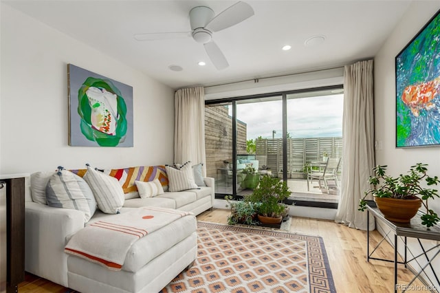 3168 W 29th Ave, Denver, CO 80211 - living room featuring wood finished floors, ceiling fan, and recessed lighting