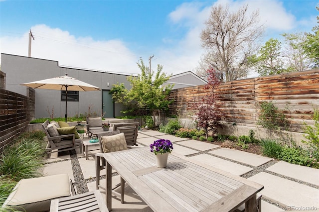 3168 W 29th Ave, Denver, CO 80211 - fenced backyard featuring a patio area, outdoor dining area, and outdoor lounge area