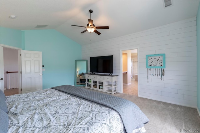 2339 Elkhorn St, Parker, CO 80138 - carpeted bedroom with lofted ceiling and ceiling fan
