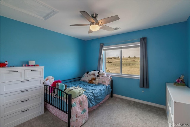 2339 Elkhorn St, Parker, CO 80138 - bedroom with attic access, carpet flooring, baseboards, and ceiling fan
