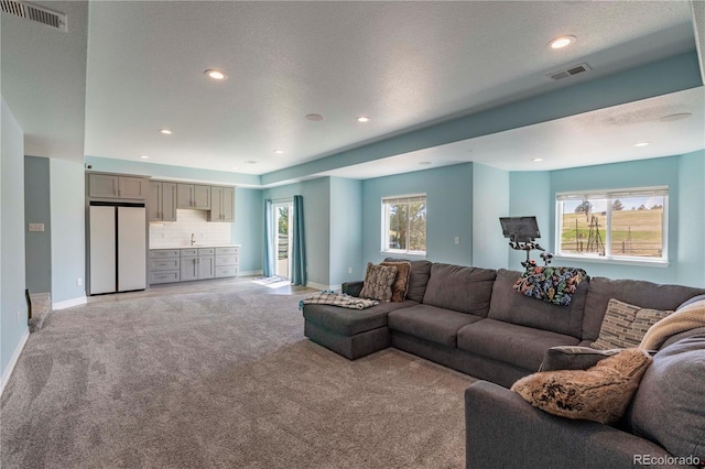 2339 Elkhorn St, Parker, CO 80138 - living room featuring light colored carpet, baseboards, and recessed lighting