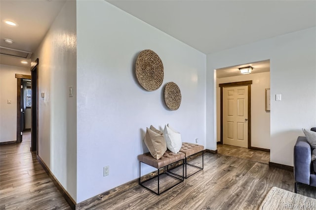 hallway with dark wood-type flooring