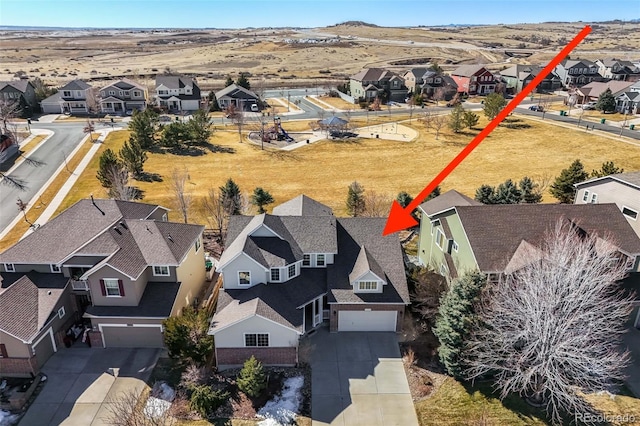 bird's eye view with a residential view