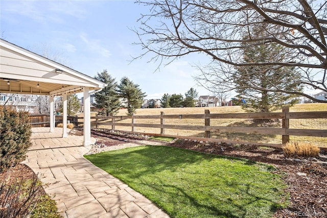 view of yard featuring a patio area and a fenced backyard